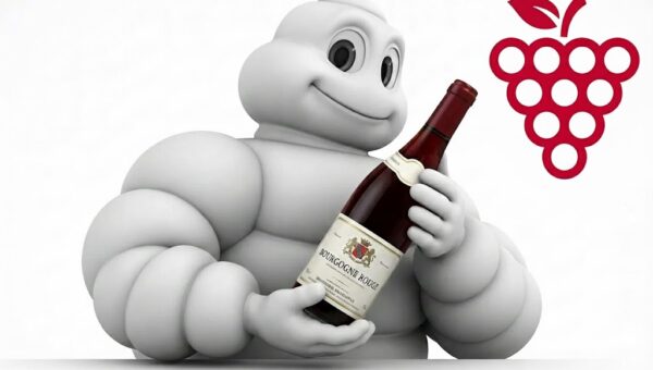 Bib gourmand con vino e grappoli Michelin